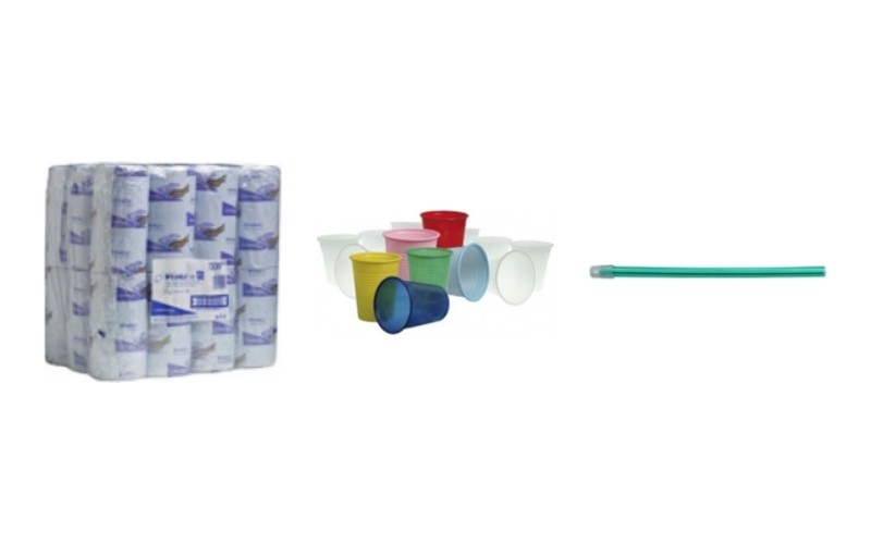Dental towels, drinkbekers en speekselzuigers