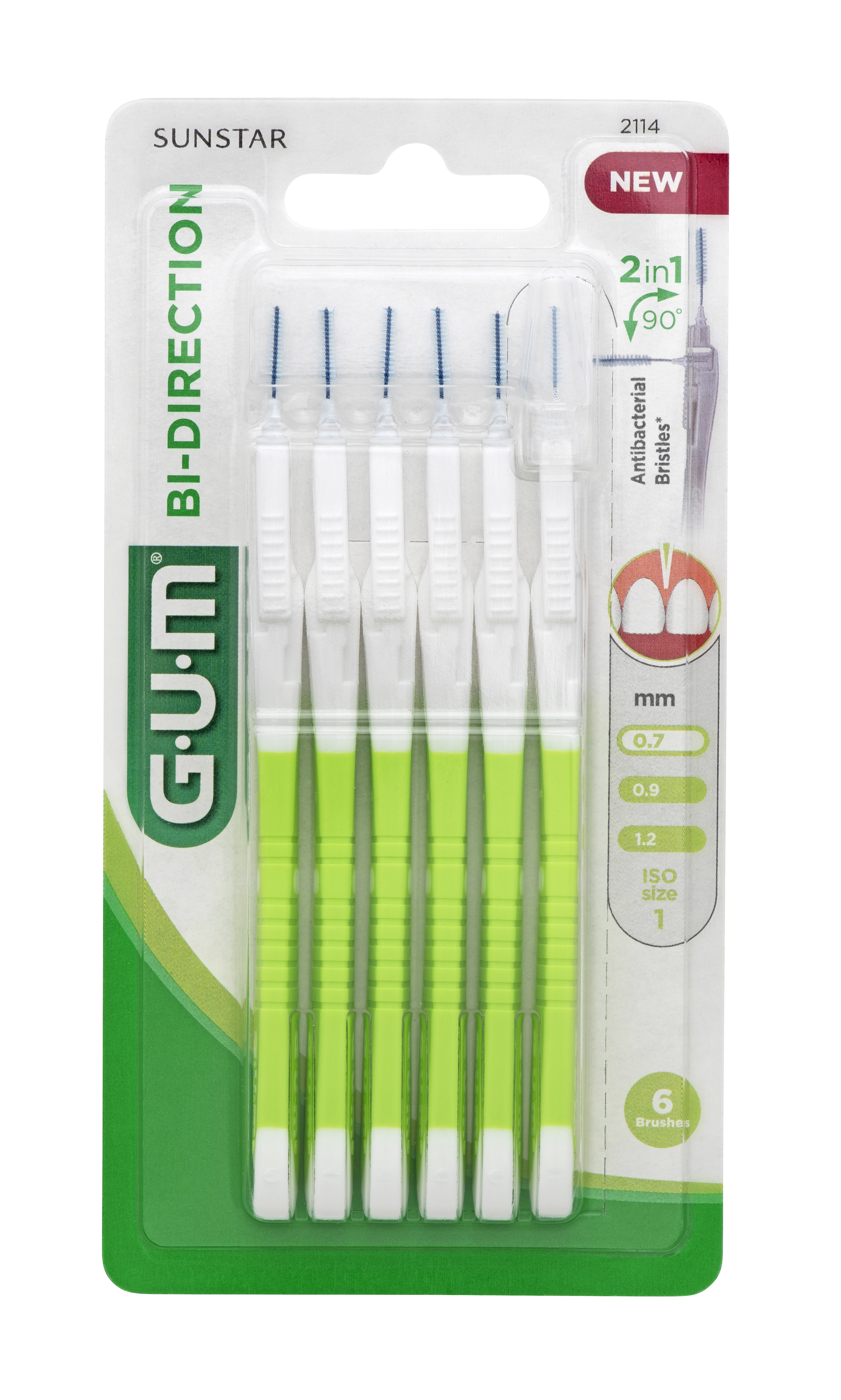 Gum Bi-Direction ragers 0,7 mm , groen - 6 ragers per blister