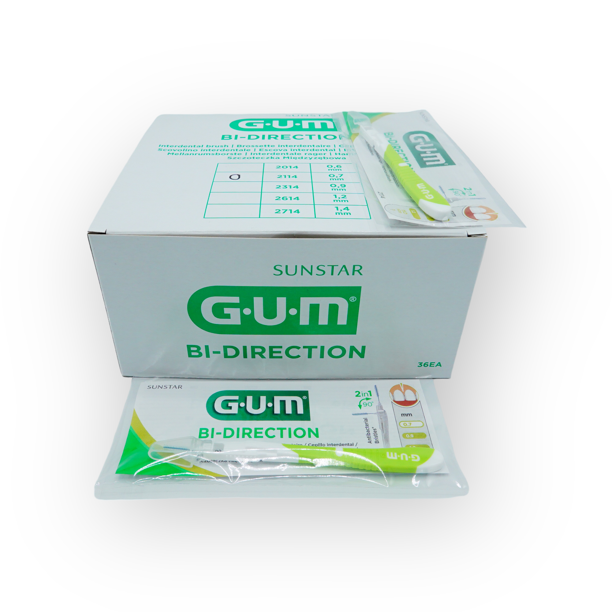 Gum Bi-Direction ragers 0,7 mm , groen - bulk 36 p/doos