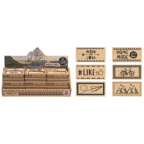 Trendhaus différents types de tampons en bois 18 pièces dans un présentoir