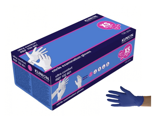 Handschoenen nitrile blauw XSmall Klinion (150 stuks)