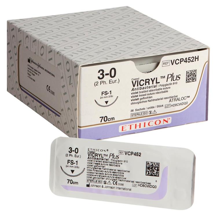 Coated Vicryl® Plus Antibacterial (polyglactine 910) hechtdraad 3-0snijdend 24mm - FS-1