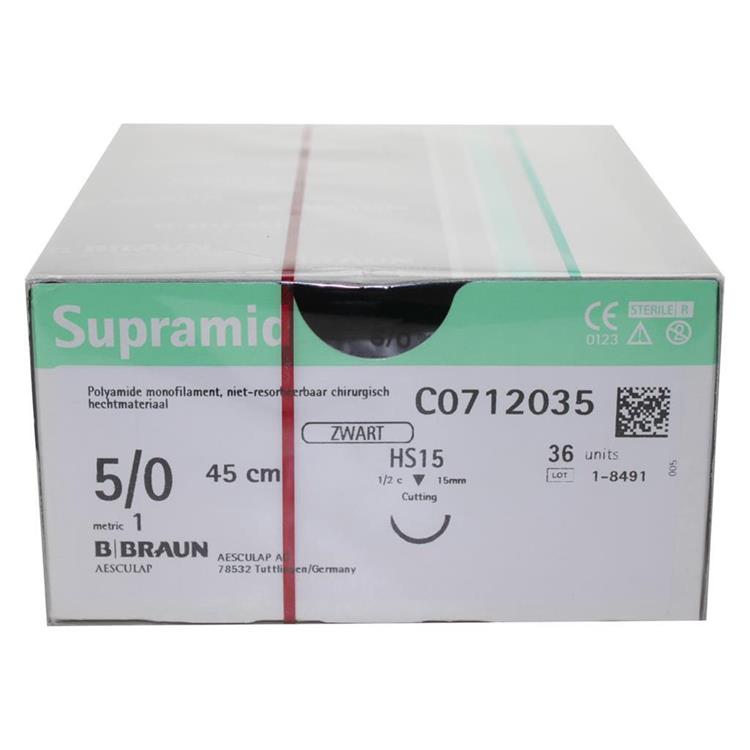 Supramid polyamide hechtdraad 5-0 / 1 HS15 45cm zwart