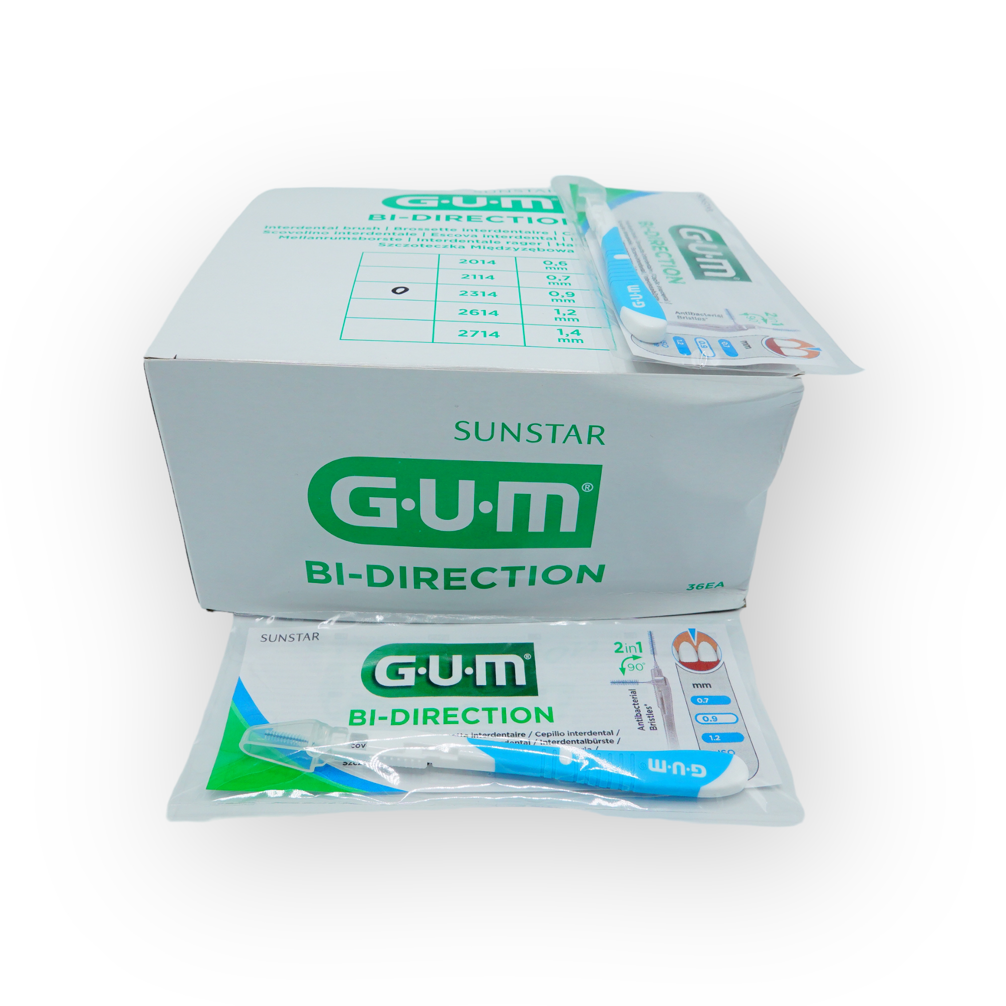 Gum brosses Bi-Direction 0,9 mm, bleu - en vrac 36 p/boîte