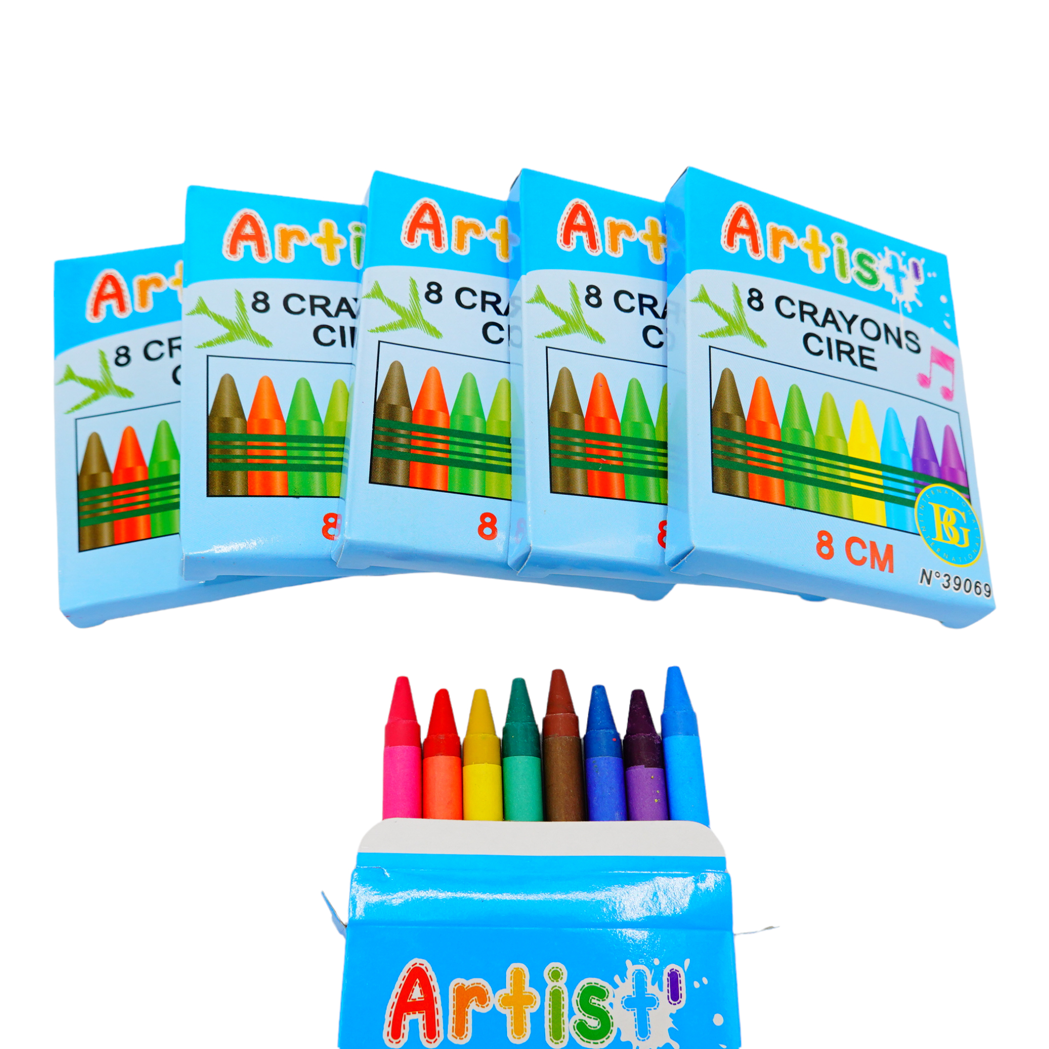 Crayons cire 8 couleurs 24 boites