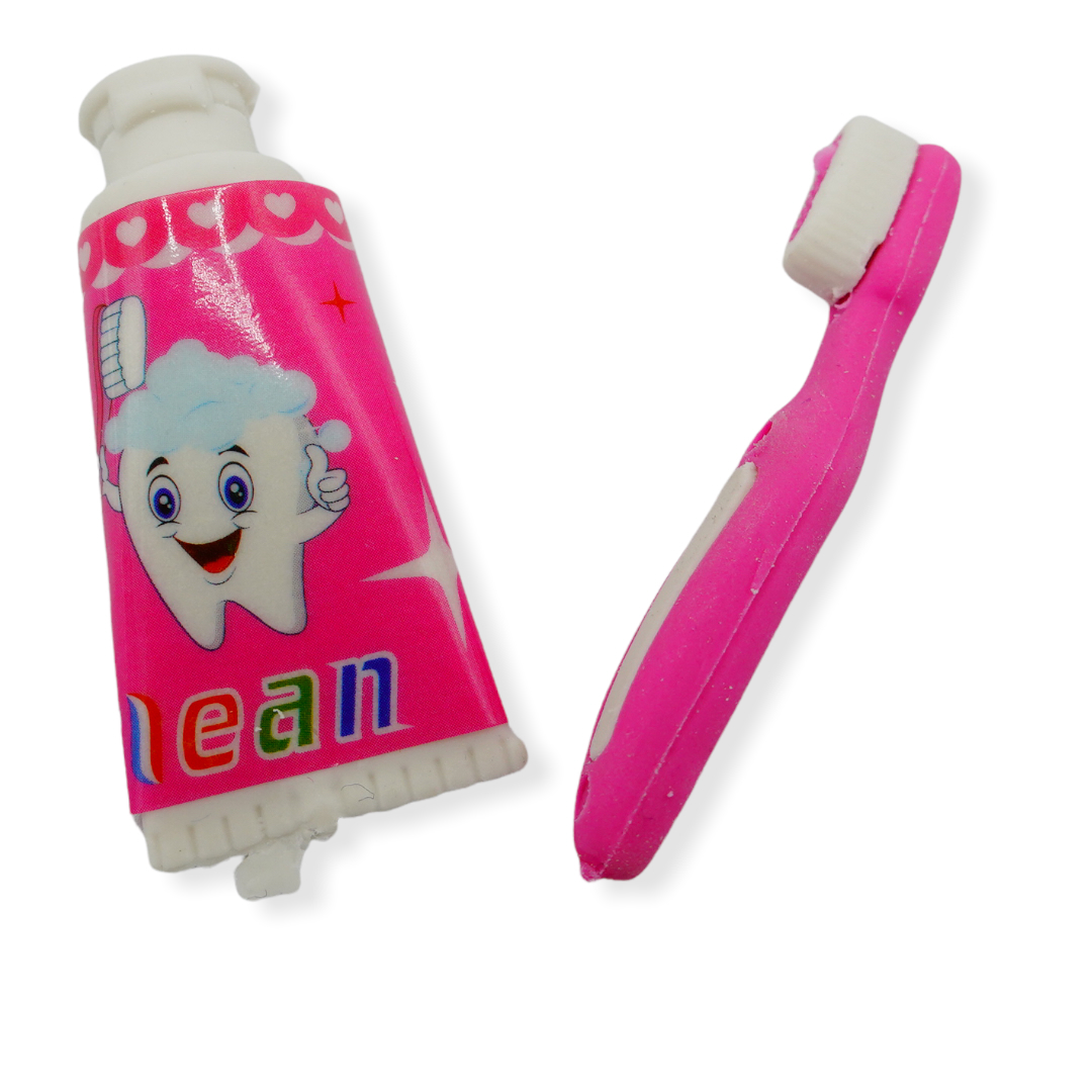 Tandenborstel met tube mini gommetjes 5cm 48 stuks