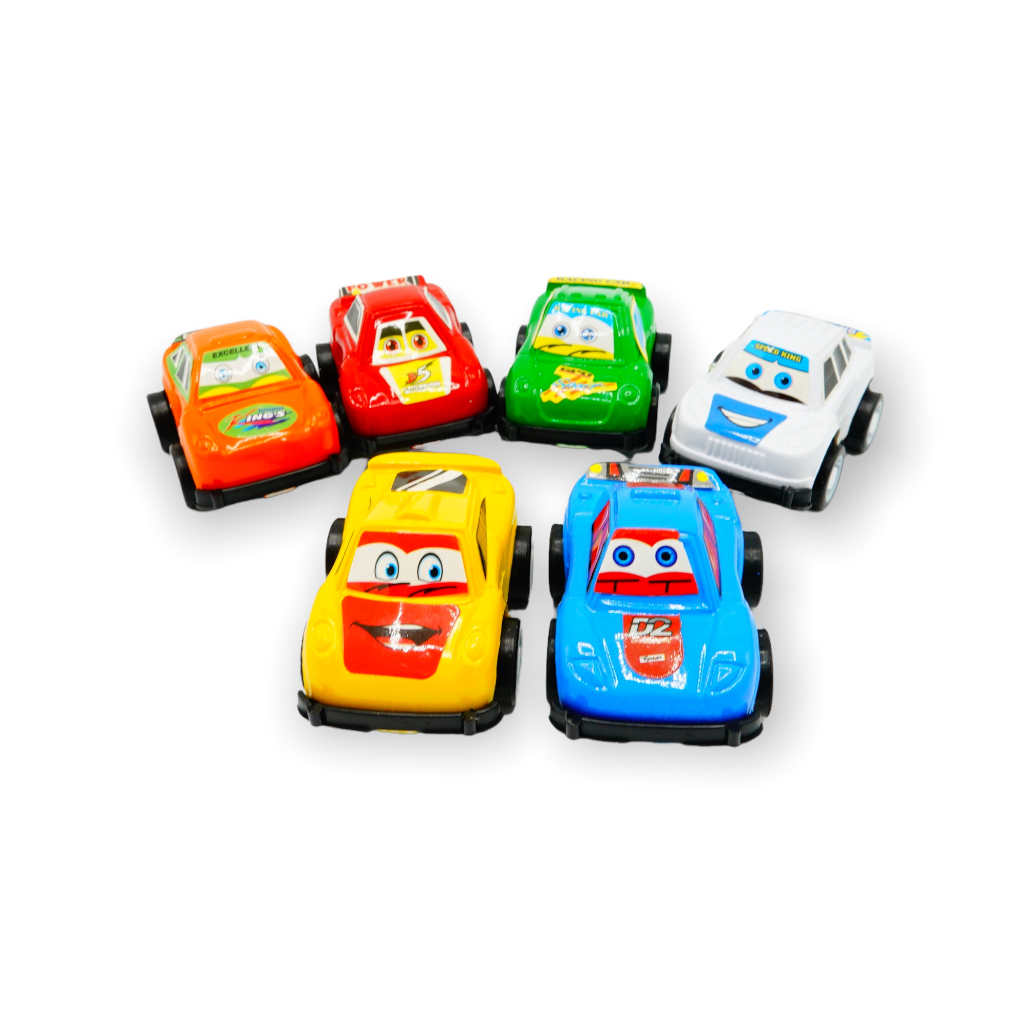 Mini Cartoon auto met pullback motor 5cm 6 kleuren 60 stuks