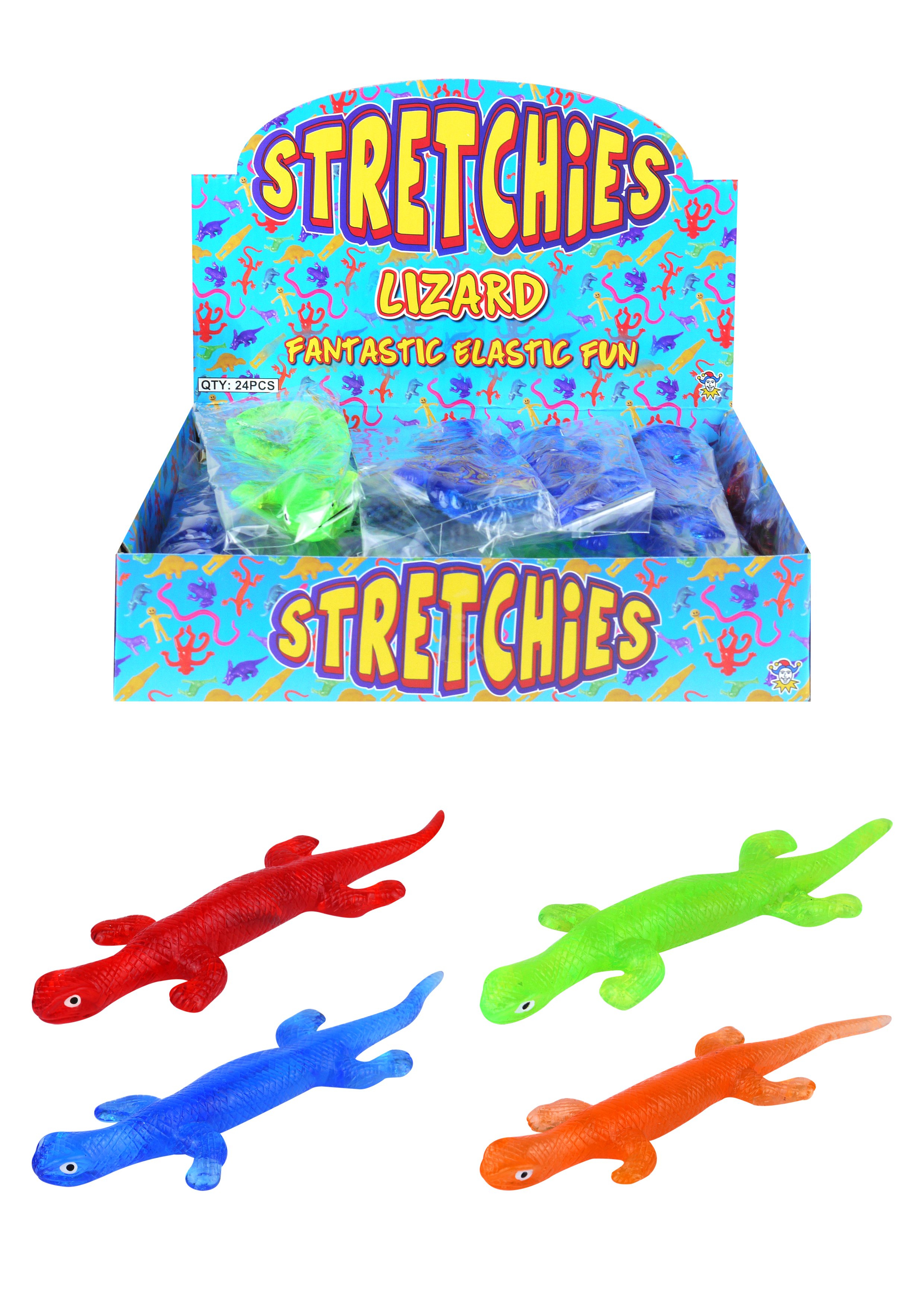 Sticky en Stretchy Hagedissen 4 kleuren per 96 stuks in display