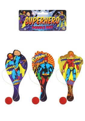 Jeu de raquette et balle en bois Super-Héros 22 cm – 3 modèles 12 pcs