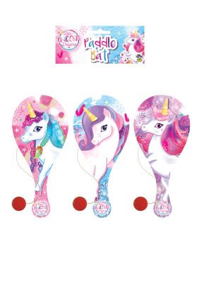 Jeu de raquette et balle en bois Licorne 22 cm – 3 modèles 12 pcs