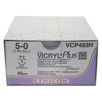 Coated Vicryl® Plus Antibacterial (polyglactine 910) hechtdraad 5-0snijdend 13mm - P-3