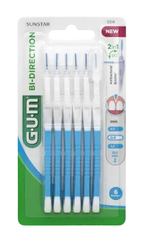 Gum brosses Bi-Direction 0,9 mm, bleu - 6 brosses par blister