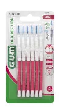 Gum brosses Bi-Direction 1,2 mm, rose - 6 brosses par blister