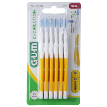 Gum brosses Bi-Direction 1.4 mm, jaune - 6 brosses par blister