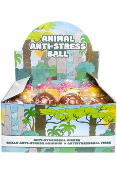 Dierengezichtje anti-stress bal 7cm 6 soorten 24 stuks