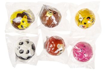 Dierengezichtje anti-stress bal 7cm 6 soorten 24 stuks