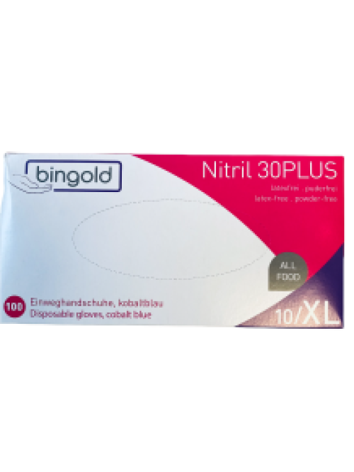 Gants jetables nitrile  bleu  Bingold 30 PLUS ( 100 pièces)