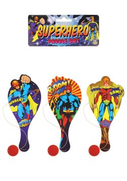 Jeu de raquette et balle en bois Super-Héros 22 cm – 3 modèles 12 pcs